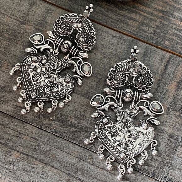 NEW Vintage Style Silver Statement Earrings - Picture 1 of 10